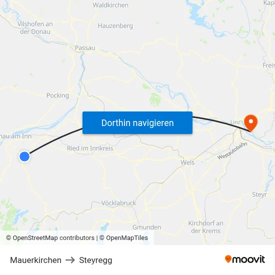 Mauerkirchen to Steyregg map