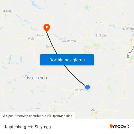 Kapfenberg to Steyregg map