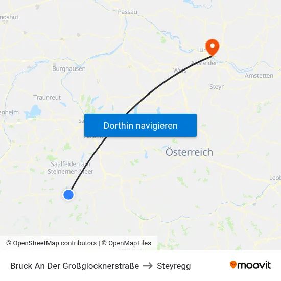 Bruck An Der Großglocknerstraße to Steyregg map