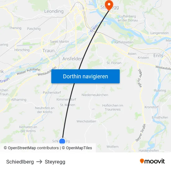 Schiedlberg to Steyregg map