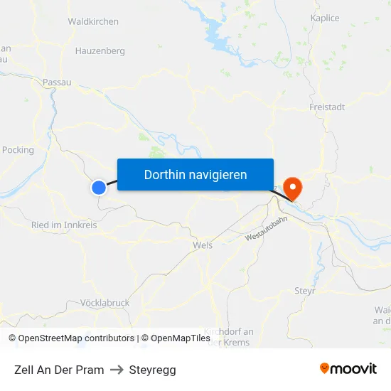 Zell An Der Pram to Steyregg map