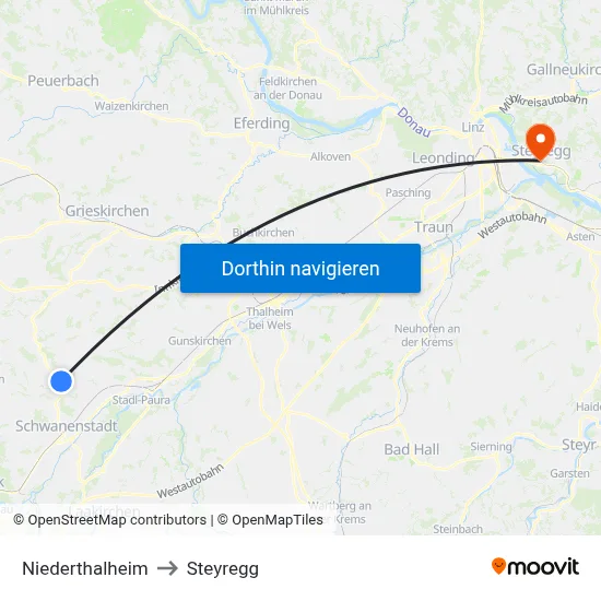 Niederthalheim to Steyregg map