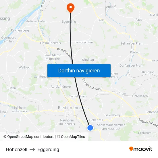 Hohenzell to Eggerding map