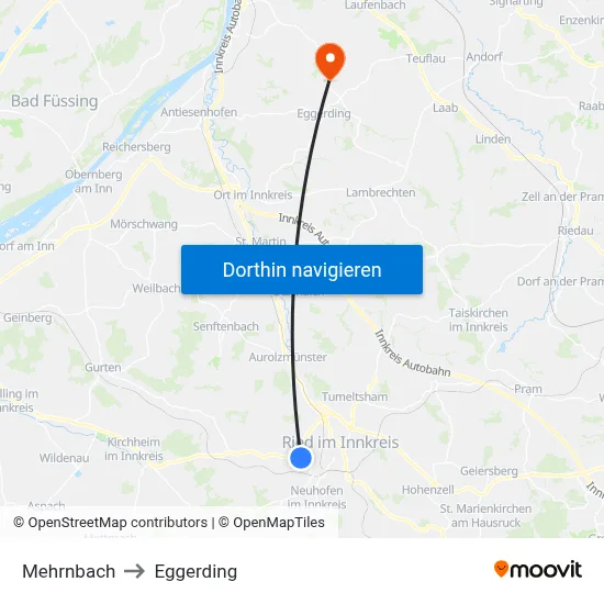 Mehrnbach to Eggerding map
