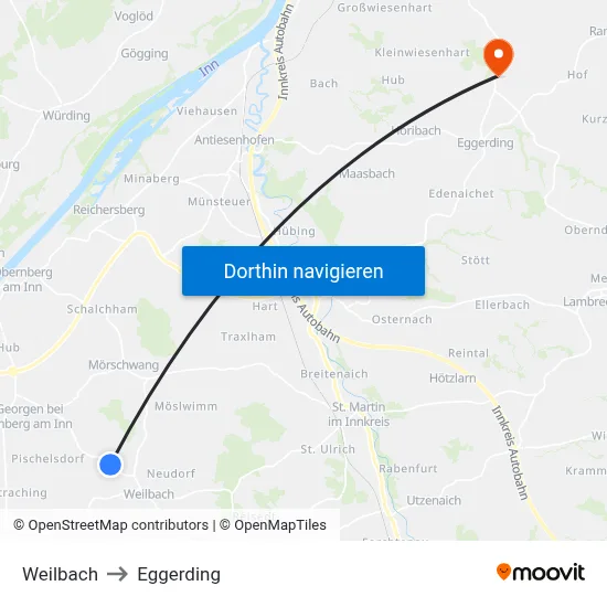 Weilbach to Eggerding map