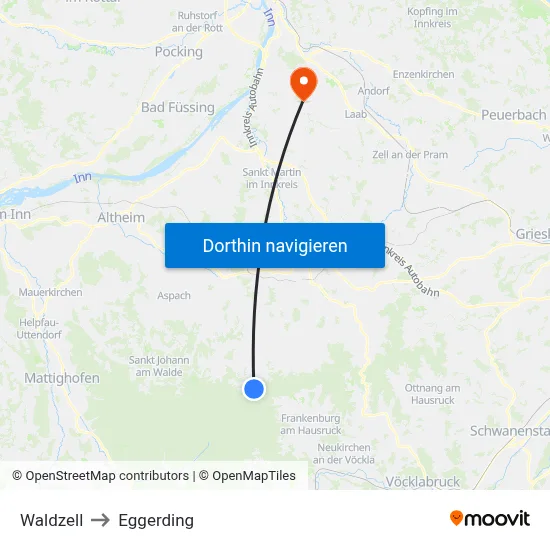 Waldzell to Eggerding map