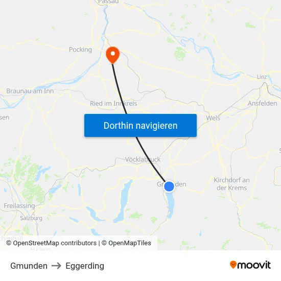 Gmunden to Eggerding map