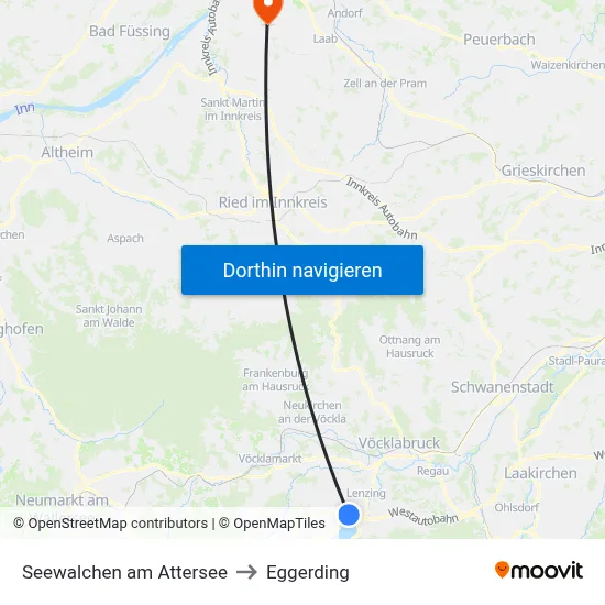 Seewalchen am Attersee to Eggerding map