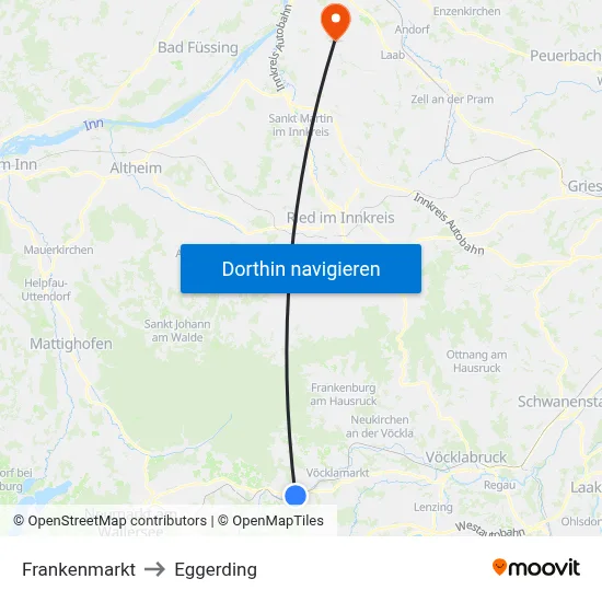 Frankenmarkt to Eggerding map