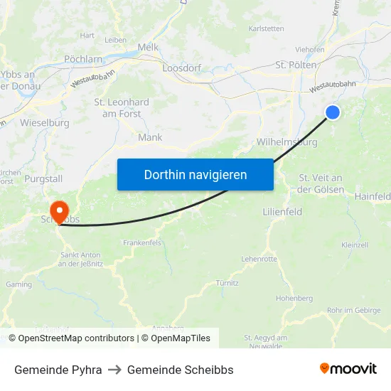 Gemeinde Pyhra to Gemeinde Scheibbs map