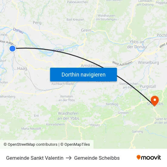 Gemeinde Sankt Valentin to Gemeinde Scheibbs map