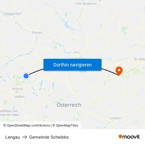 Lengau to Gemeinde Scheibbs map