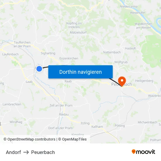 Andorf to Peuerbach map