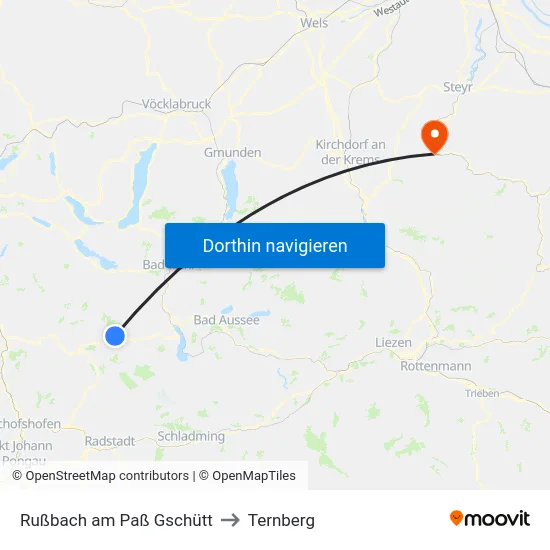Rußbach am Paß Gschütt to Ternberg map