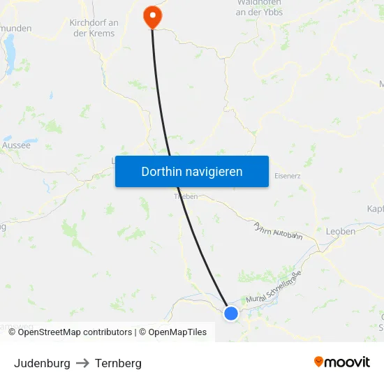 Judenburg to Ternberg map