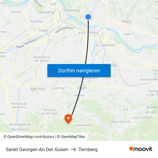 Sankt Georgen An Der Gusen to Ternberg map