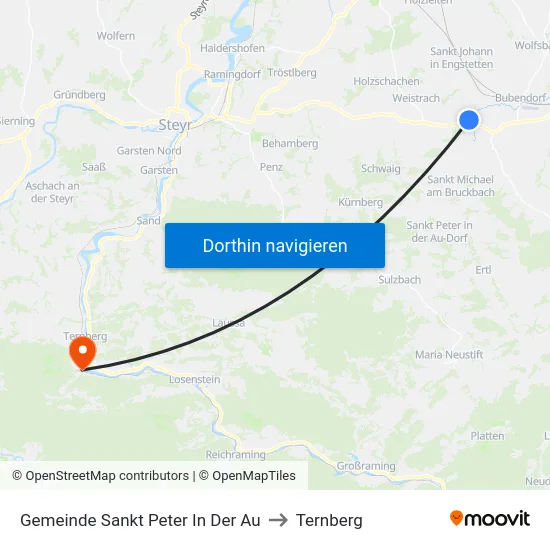 Gemeinde Sankt Peter In Der Au to Ternberg map