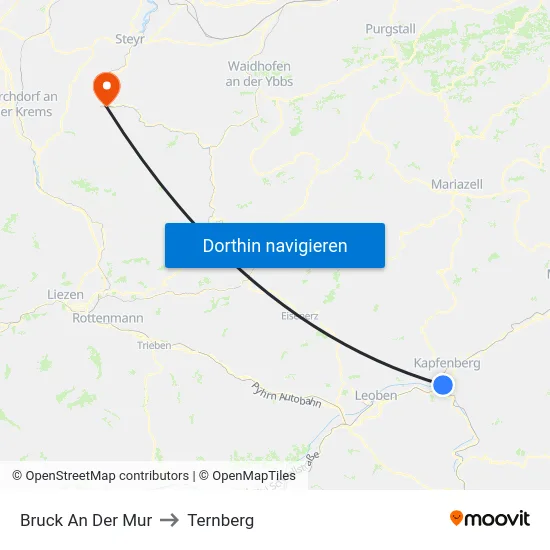 Bruck An Der Mur to Ternberg map