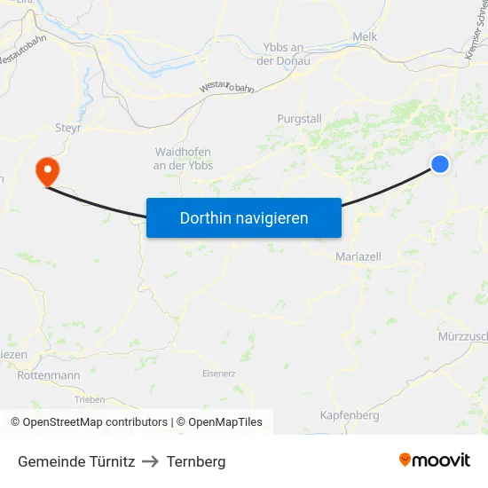 Gemeinde Türnitz to Ternberg map