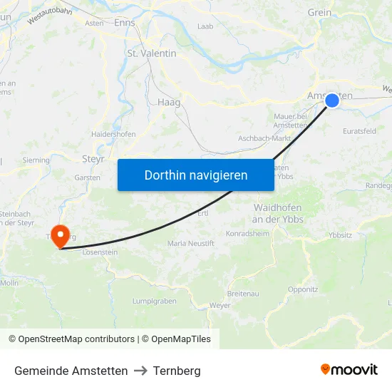 Gemeinde Amstetten to Ternberg map