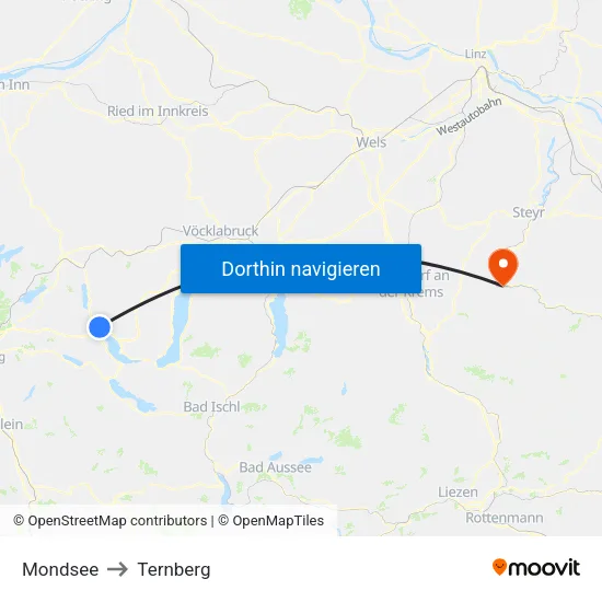 Mondsee to Ternberg map