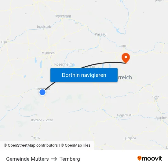 Gemeinde Mutters to Ternberg map