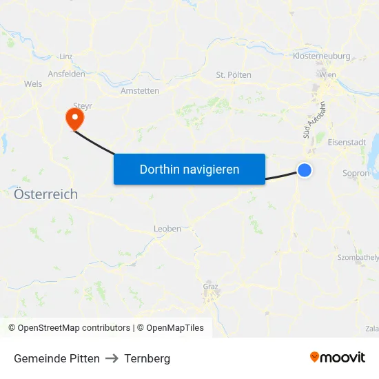 Gemeinde Pitten to Ternberg map