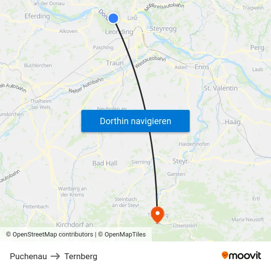 Puchenau to Ternberg map