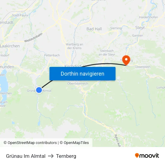 Grünau Im Almtal to Ternberg map