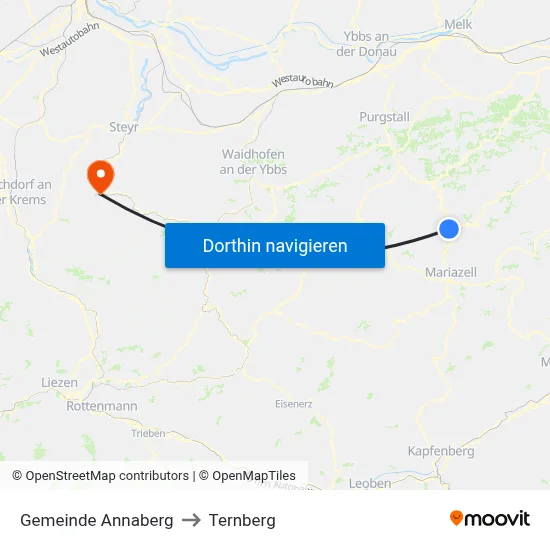 Gemeinde Annaberg to Ternberg map