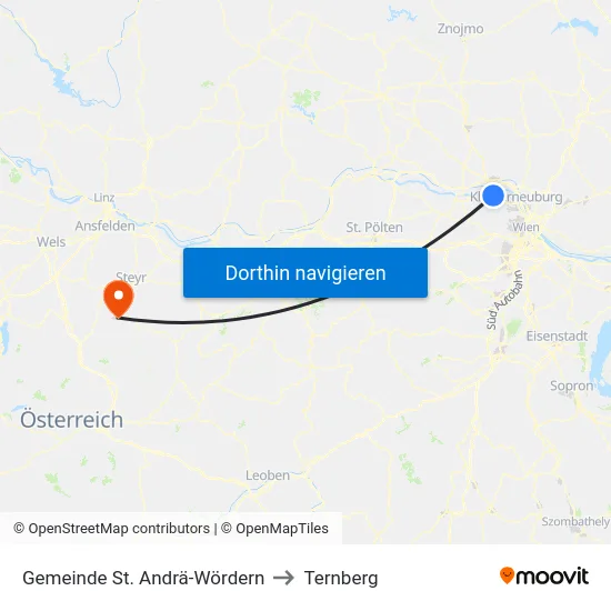 Gemeinde St. Andrä-Wördern to Ternberg map