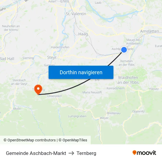 Gemeinde Aschbach-Markt to Ternberg map