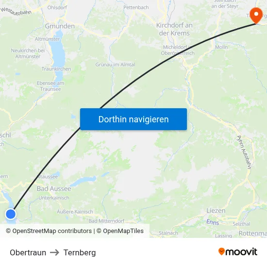 Obertraun to Ternberg map