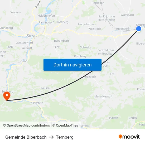 Gemeinde Biberbach to Ternberg map
