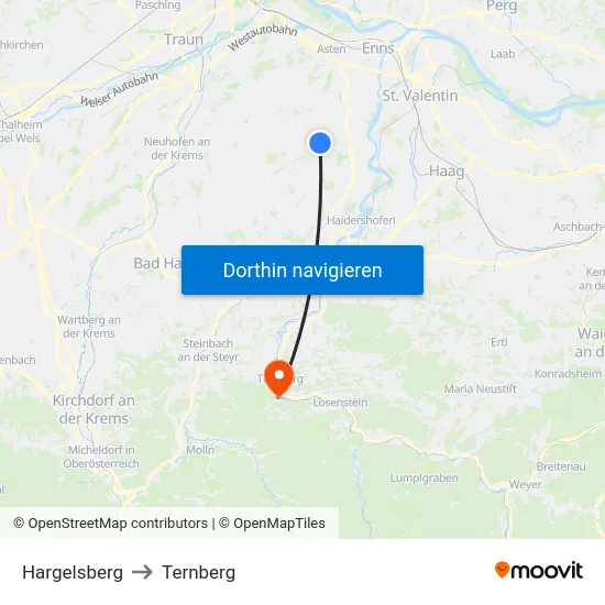 Hargelsberg to Ternberg map