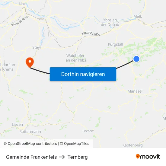 Gemeinde Frankenfels to Ternberg map