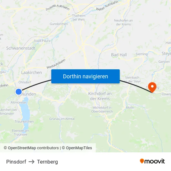 Pinsdorf to Ternberg map
