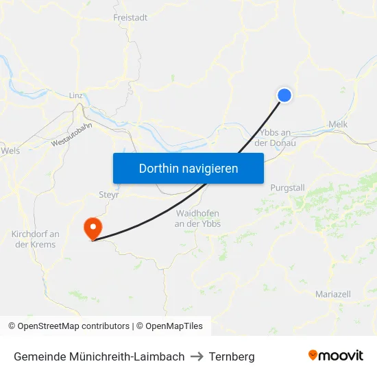 Gemeinde Münichreith-Laimbach to Ternberg map