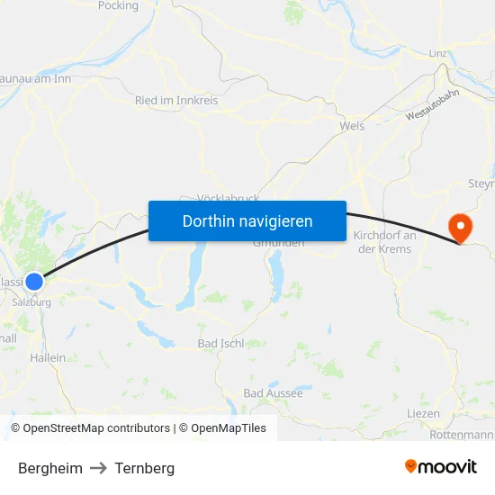 Bergheim to Ternberg map