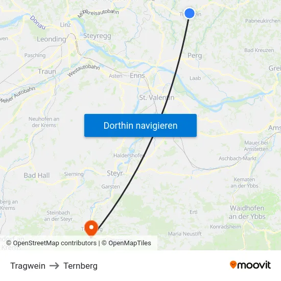 Tragwein to Ternberg map