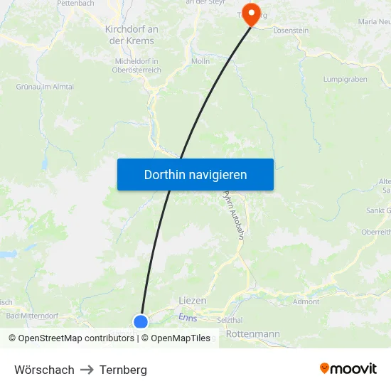 Wörschach to Ternberg map