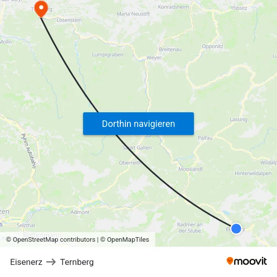 Eisenerz to Ternberg map