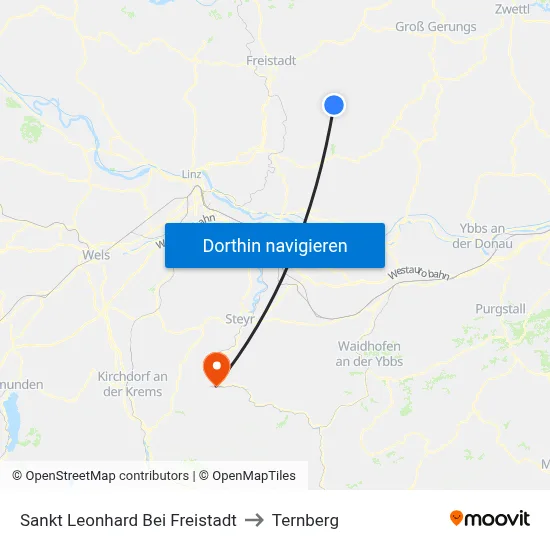 Sankt Leonhard Bei Freistadt to Ternberg map