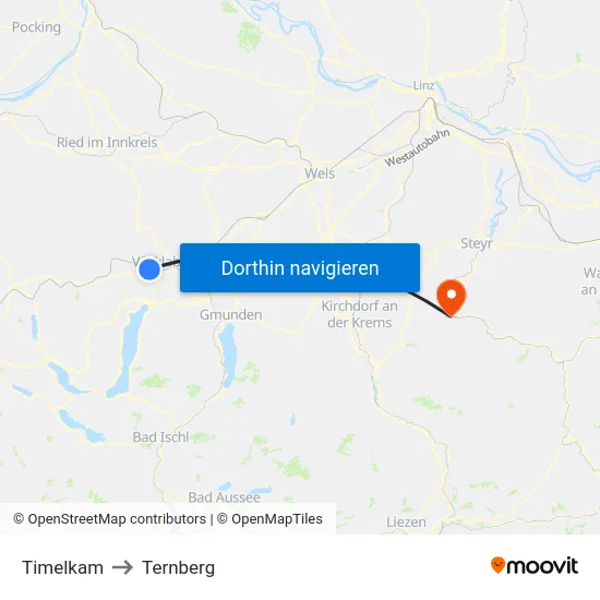 Timelkam to Ternberg map