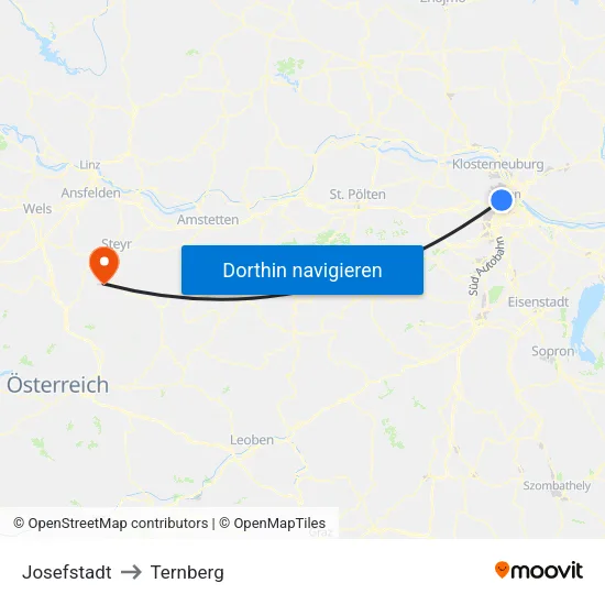 Josefstadt to Ternberg map