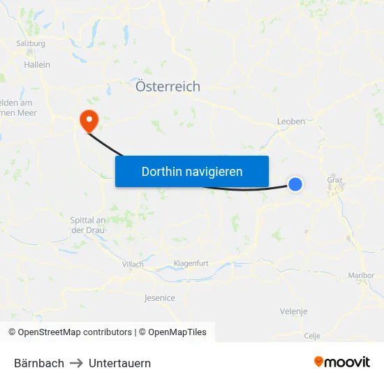 Bärnbach to Untertauern map
