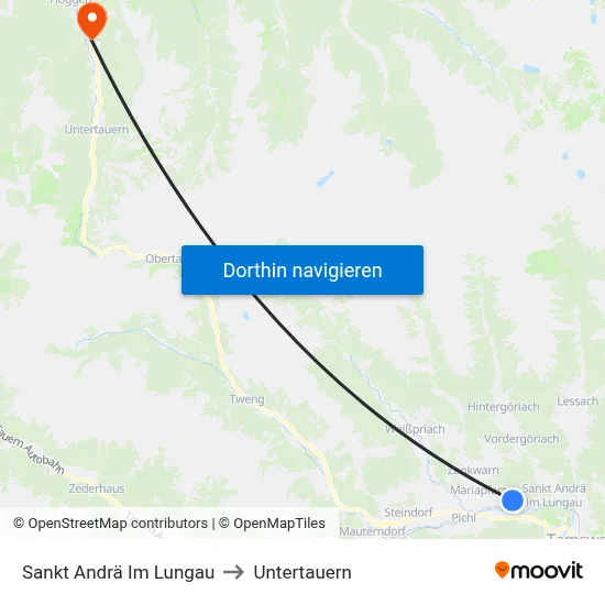 Sankt Andrä Im Lungau to Untertauern map