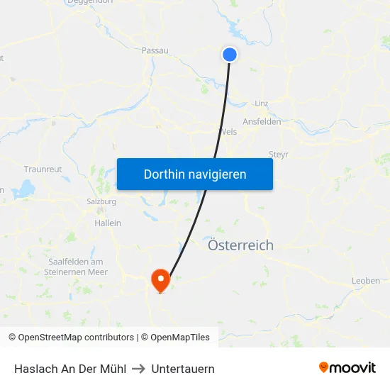 Haslach An Der Mühl to Untertauern map