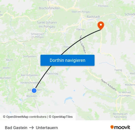 Bad Gastein to Untertauern map