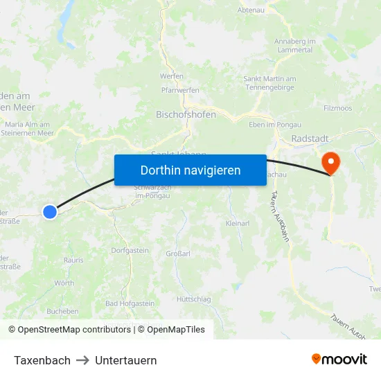 Taxenbach to Untertauern map